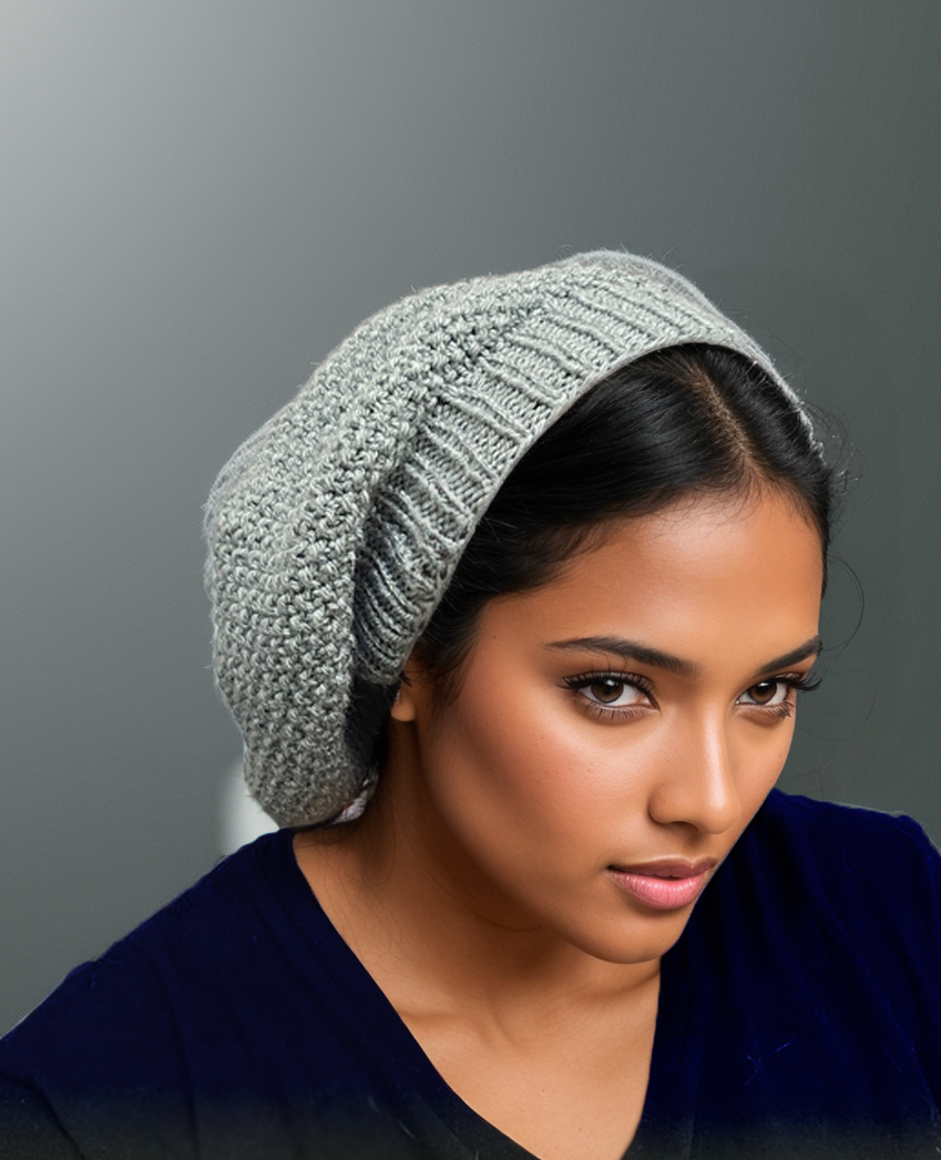 Gray Handknit seed stitch slouchy beanie hat