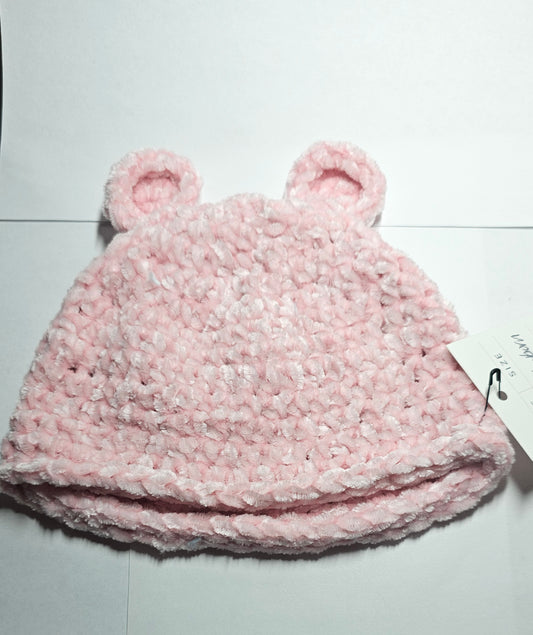 Baby Bear Velvet Pink Newborn beanie
