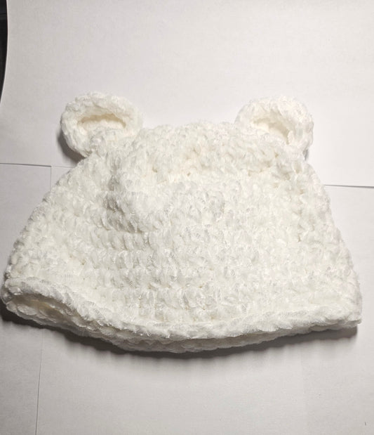 Baby Bear white Velvet Newborn beanie