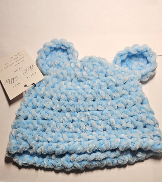 Baby Bear Blue Velvet Newborn beanie