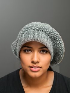 Gray Handknit seed stitch slouchy beanie hat