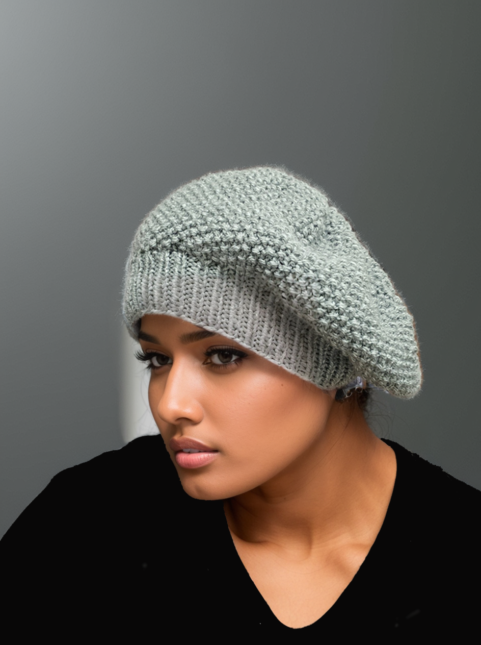 Gray Handknit seed stitch slouchy beanie hat